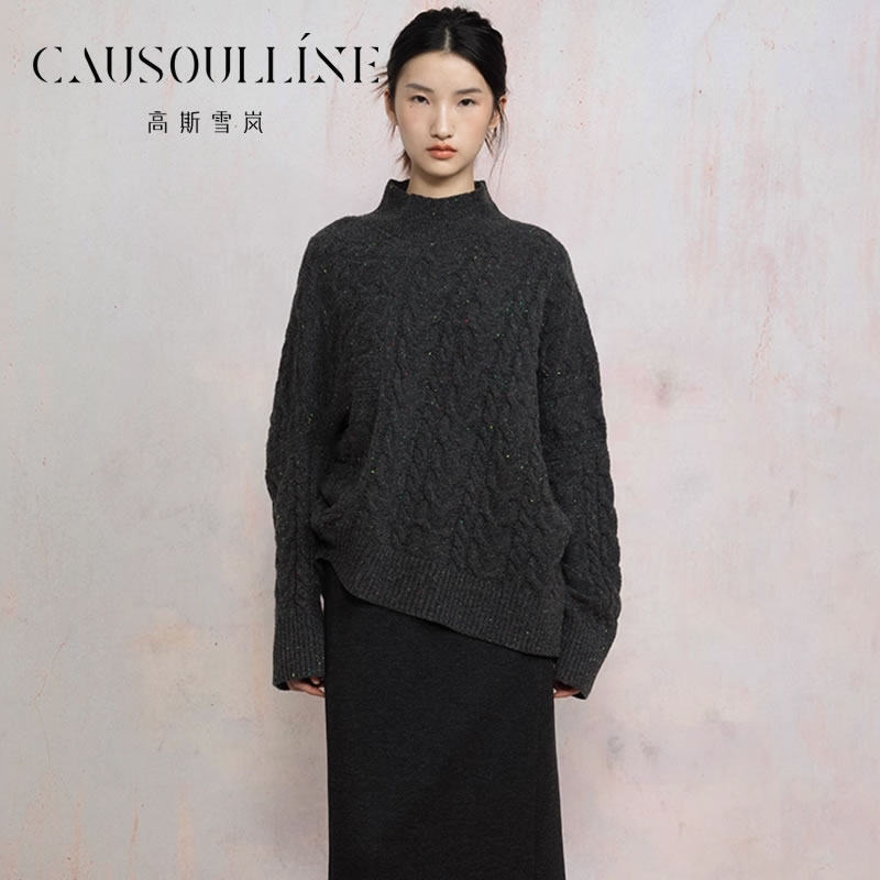 【商场同款】高斯雪岚松弛感半高领羊毛衫女麻花毛衣立领针织衫冬