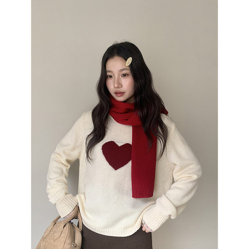【恋恋笔记本】韩系爱心提花毛衣女冬季宽松圆领针织衫N857C