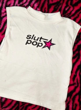 y2kslut原创设计2000s美式辣妹复古创意字母印花修身高领T恤上衣
