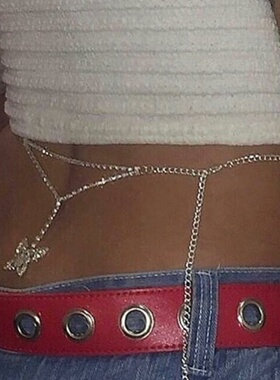 y2k slut 跨境外贸欧美ins辣妹满钻蝴蝶腰链身体链 Waist chain