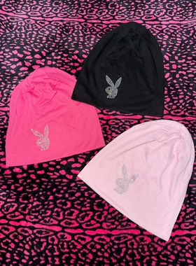 Y2kslut原创自制美式复古小众镶钻兔薄款四季包头帽男女同款帽子