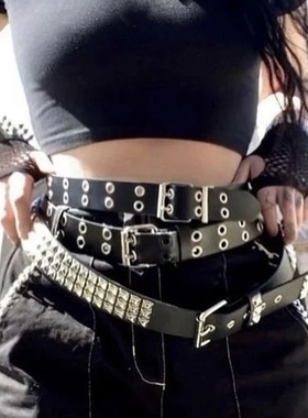 包邮欧美外贸cybery2k亚文化朋克个性哥特PU四方珠铆钉皮带腰带女