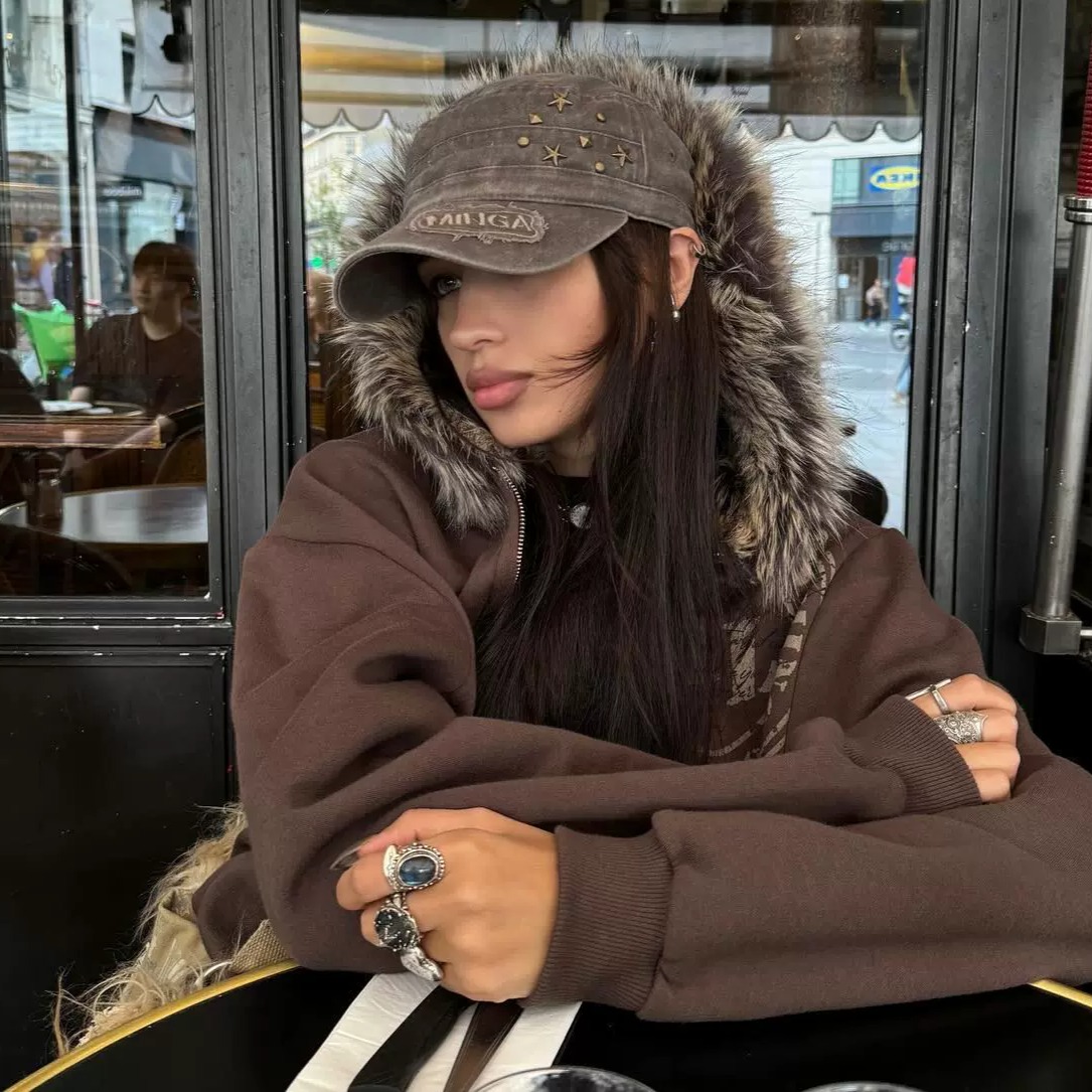 y2kslut美式复古辣妹街头亚文化小众个性做旧复古铆钉棒球帽女帽