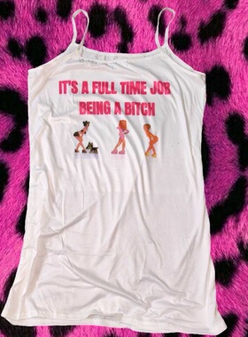 y2kslut原创自制辣妹字母印花宽松吊带背心连衣裙睡裙女