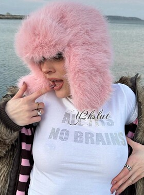 Y2kslut欧美ins小众时髦复古美式辣妹云感仿狐狸毛雷锋包头保暖帽
