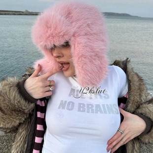 Y2kslut欧美ins小众时髦复古美式辣妹云感仿狐狸毛雷锋包头保暖帽