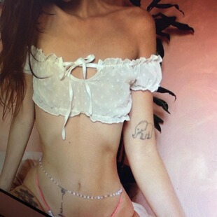 y2kslut性感一字肩可爱刺绣透视居家套装 女可外穿