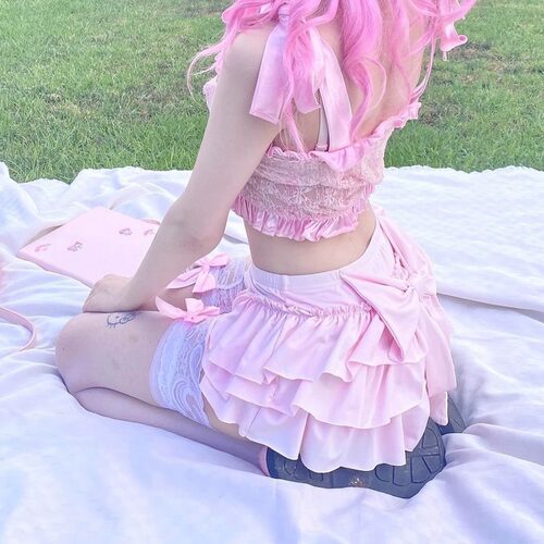 'Desserts' Coquette Ribbon Pink Ruffled Mini Skort