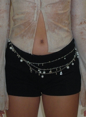 外贸小众y2k多层不规则珍珠母贝多用途腰链百搭配饰女