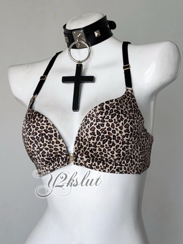 y2kslut外贸欧美90d辣妹小众时髦性感豹纹前扣美背聚拢内衣文胸