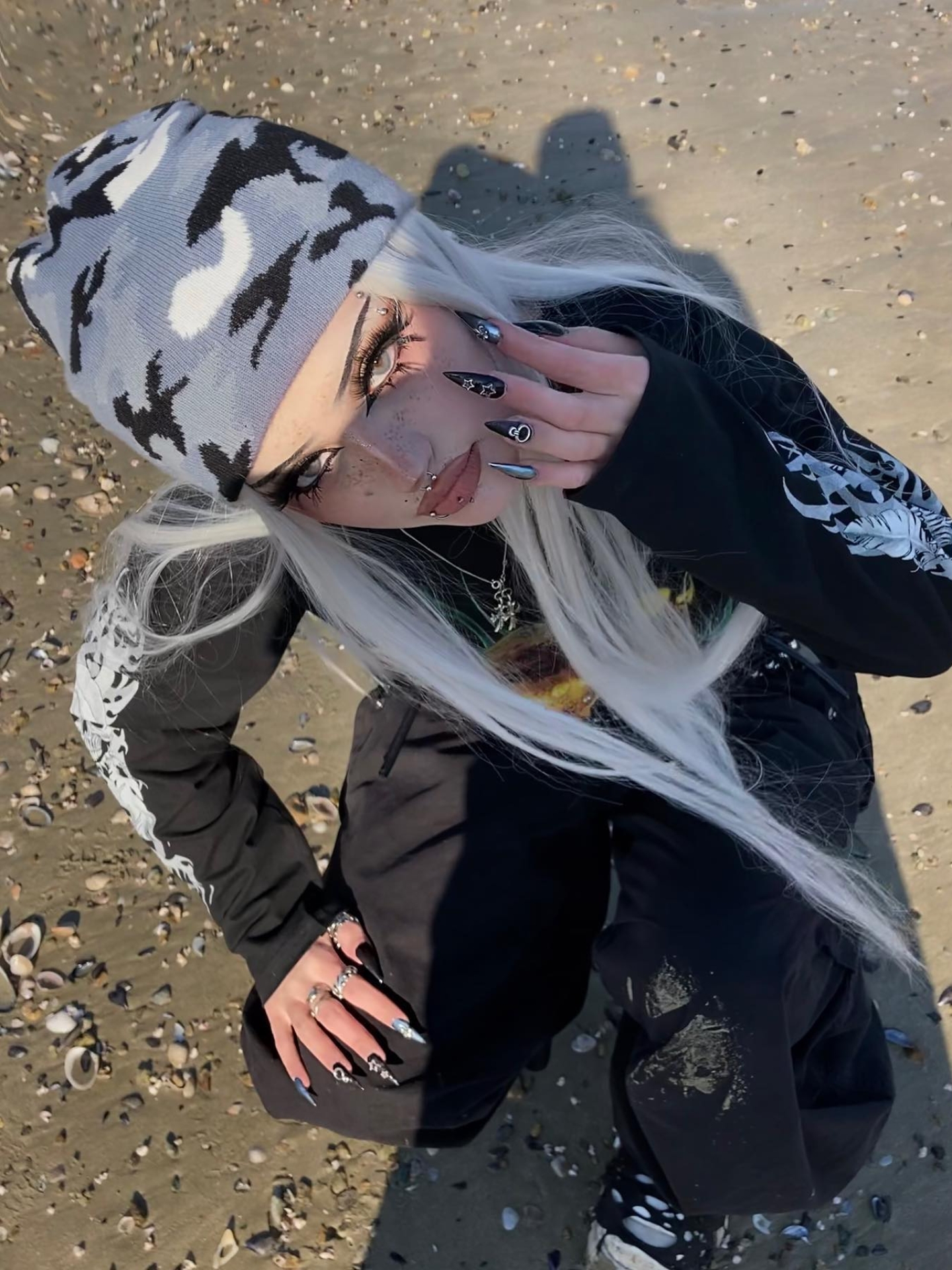 Y2ksut欧美ins复古迷彩毛线帽