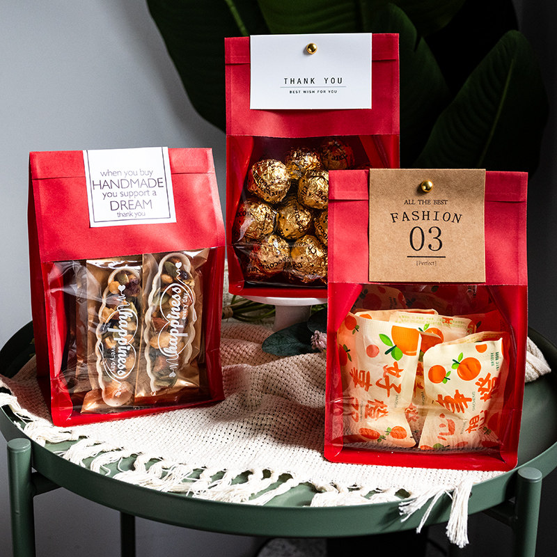 新年圣诞礼品袋开窗烘焙奶枣曲奇太妃糖果雪花酥牛轧糖包装袋自封