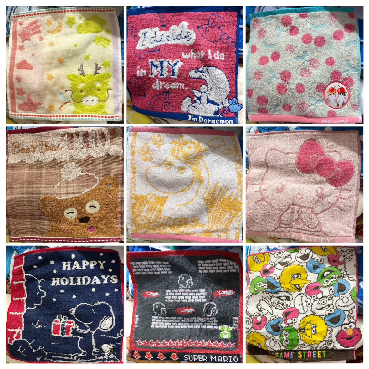 日单 纯棉小方巾可爱卡通刺绣KT马里奥擦手巾手帕25*25cm