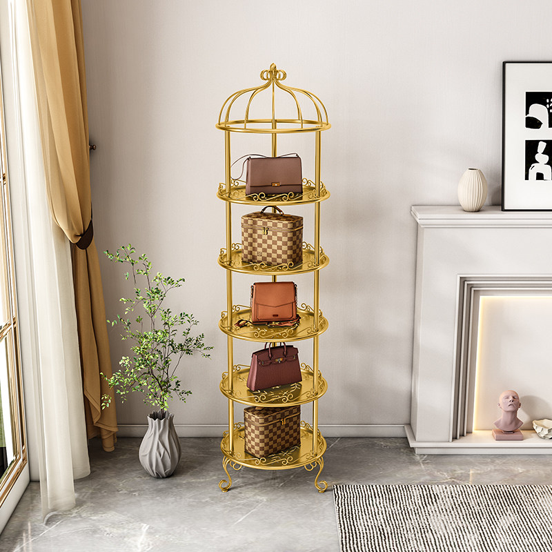 放包架子展示柜圆形金色铁艺加厚落地服装店置物货架多层家用卧室