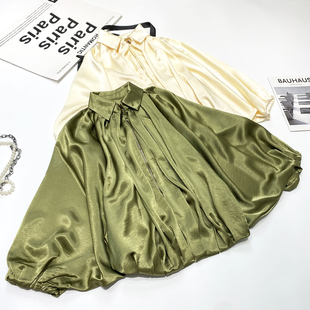 法式 垂感慵懒风女士外套 复古缎面飞行夹克亮面光泽感仿醋酸蝙蝠袖