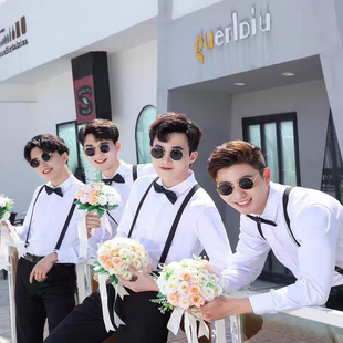 伴郎服套装出租西服男装新郎结婚兄弟团正装大码礼服马甲西装租赁