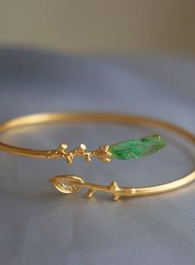 此心日月金枝玉叶金手镯送女友送朋友手链手串叶子手镯（已结缘）