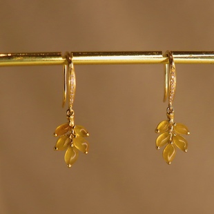 黄翡秋意正浓十月枫叶飘耳环耳钉耳坠耳饰耳钩18K金（已结缘）