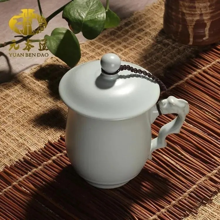 元本道汝窑开片龙珠杯 汝瓷开片可养陶瓷办公杯大茶杯350ml
