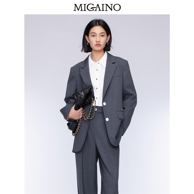 Migaino曼娅奴女装2024年秋季新款翻领设计感通勤西装MO32SS042