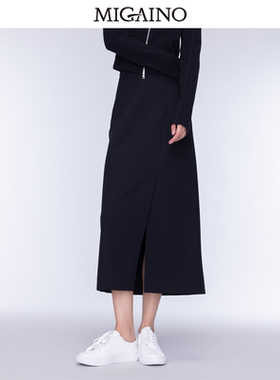 Migaino曼娅奴女装2024年秋季新款设计感高腰开叉半身裙MO32EB007