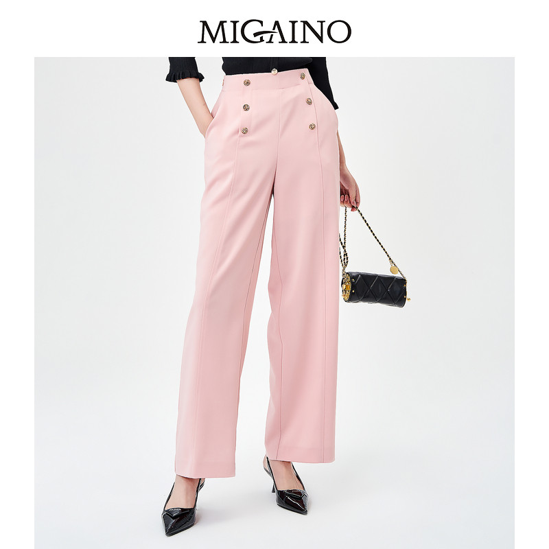 曼娅奴优雅正装裤女新款宽松高腰通勤阔腿西裤MN34BC603