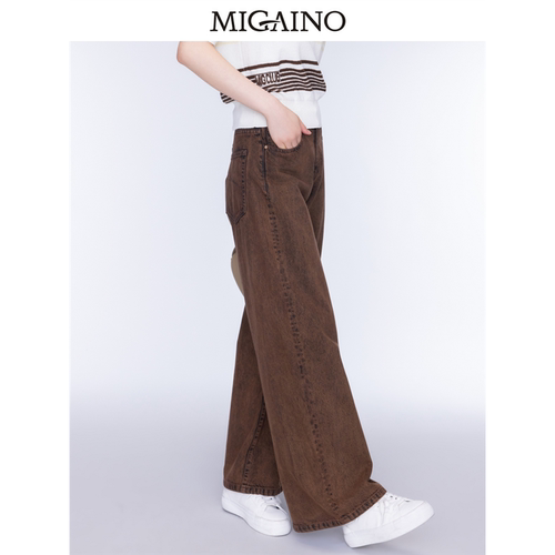 Migaino曼娅奴女装2024年秋季新款复古港风阔腿牛仔裤MO32NC033