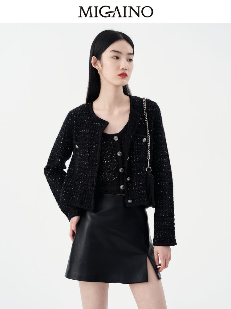 曼娅奴羊毛针织开衫女2023春季新款两件套毛衣外套MN32JK202