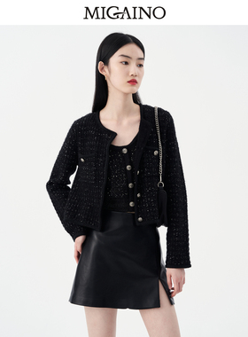 曼娅奴羊毛针织开衫女2023春季新款两件套毛衣外套MN32JK202