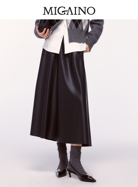 Migaino曼娅奴女装2024年冬季新款潮酷街头风皮质半身裙MO42EB004