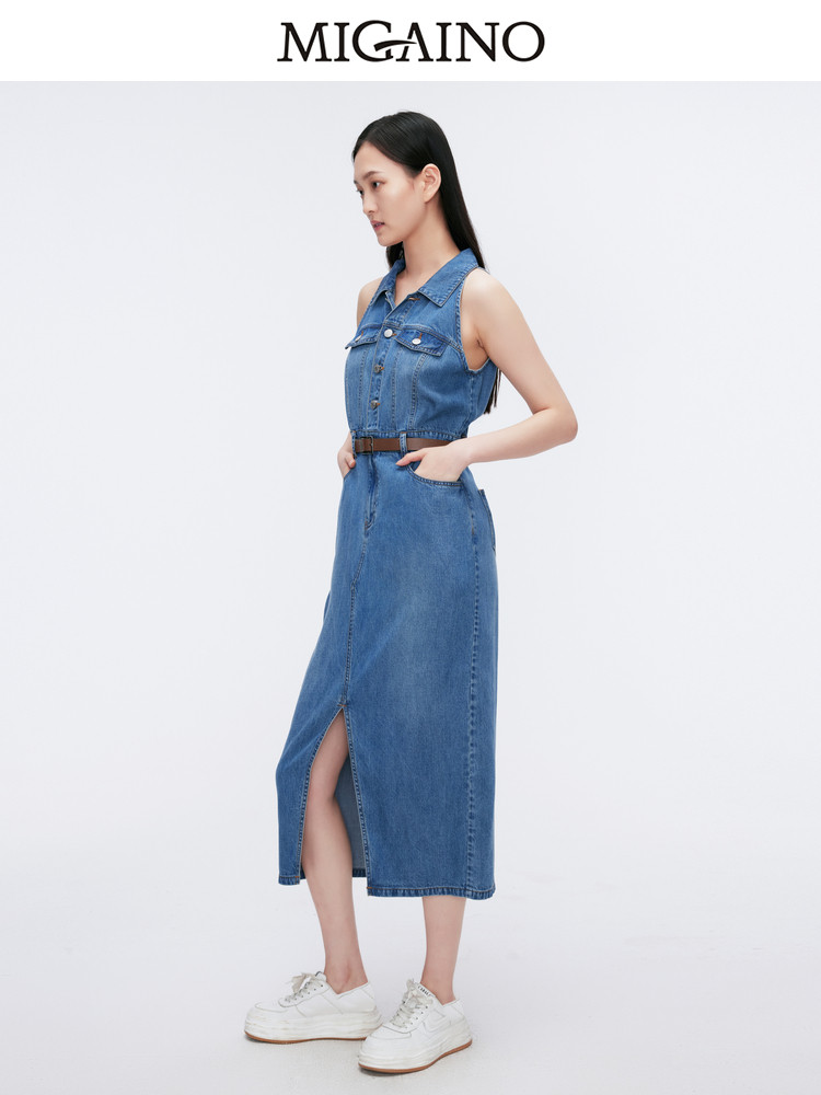 Migaino曼娅奴女装2024夏季新款小个子中长款牛仔连衣裙MO22DJ180