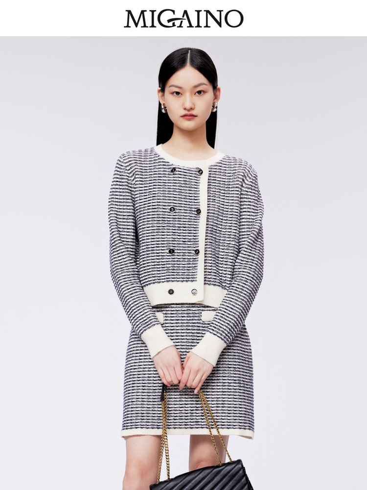 Migaino曼娅奴小香风套装裙2023冬新款高级感羊毛两件套MN42MW208