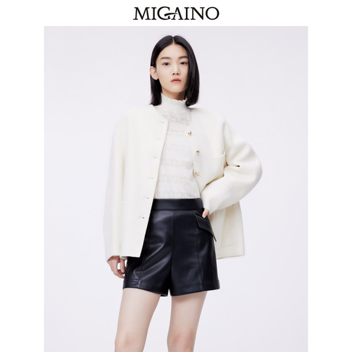 Migaino曼娅奴毛呢外套女短款2024早春新款绵羊毛外套MO12SG032