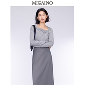 商场同款 Migaino曼娅奴新款 修身 显瘦黑色长袖 上衣女MO32RC017