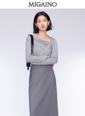 【商场同款】Migaino曼娅奴新款修身显瘦黑色长袖上衣女MO32RC017