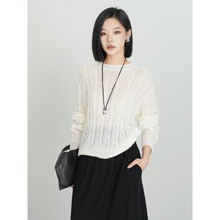 Migaino曼娅奴女装秋季新款慵懒百搭软糯真丝羊绒套头毛衣针织衫