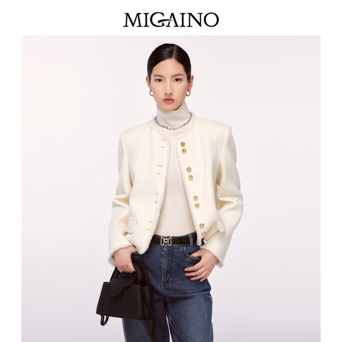 Migaino曼娅奴女装2024年冬季新款优雅小香风羊毛短外套MO42SC024