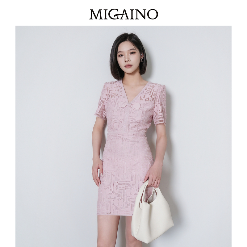 Migaino曼娅奴女装2025年夏季新款轻奢名媛优雅高级感蕾丝连衣裙