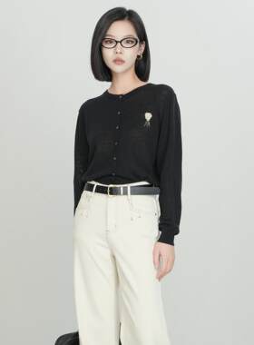 Migaino曼娅奴女装秋季新款设计感亚麻简约薄款空调衫针织开衫