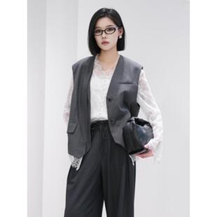 Migaino曼娅奴女装秋季新款优雅高级感蕾丝拼接马夹外套MP32CA002