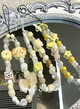 奶黄粉乎乎ins短款高级陶瓷饼干狗甜美挂链手机链芝士ccd相机挂饰