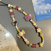 甜美爱心粉系珠串ins钥匙扣挂链手机链手腕定制CCD原创兔子糖果女