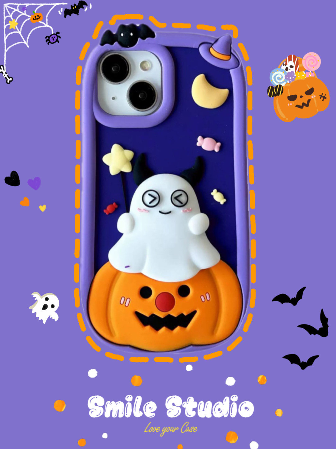 南瓜万圣节紫色卡通15创意保护壳可爱硅胶iphone14pro适用11苹果13