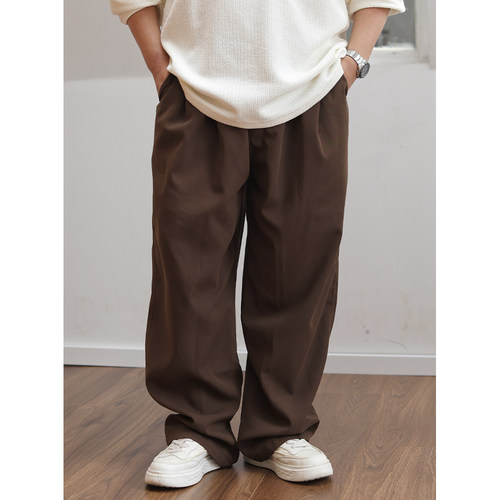 路人社 松弛感休闲裤男长裤老钱风西裤松紧腰阔腿裤百搭大码男裤