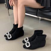 洋气巨好看小短靴女内增高2025秋冬新款 爆款 超火黑色显瘦瘦裸靴子