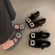 女士气质玛丽珍鞋 女冬平底单鞋 女加绒法式 晚风方头水钻呢子毛毛鞋