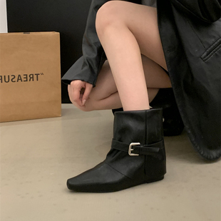 法式复古美拉德小众尖头短靴女瘦瘦单鞋2025秋新款马丁靴女款裸靴