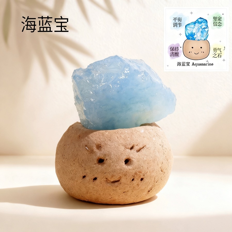 海蓝宝小豆丁水晶摆件生日礼物