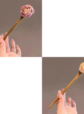 檀木簪子复古仿真花朵发簪旗袍