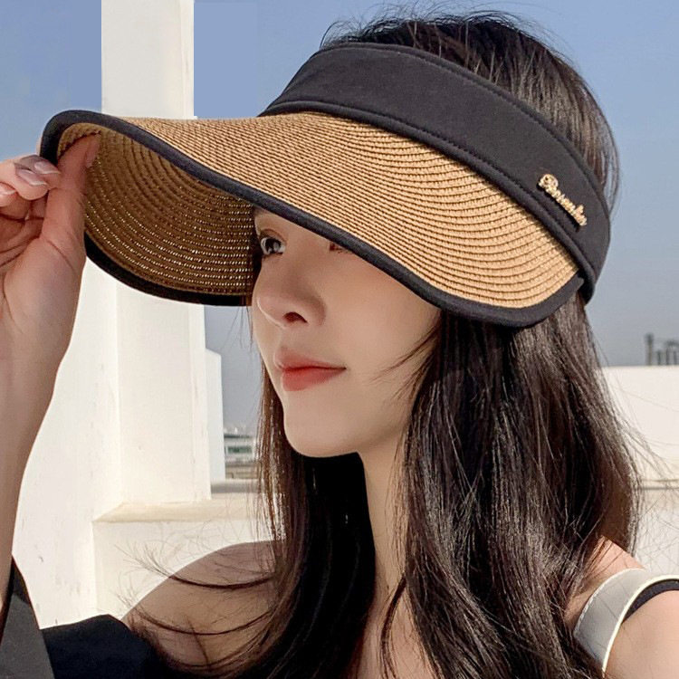 沙滩草帽子女夏天空顶防晒帽男